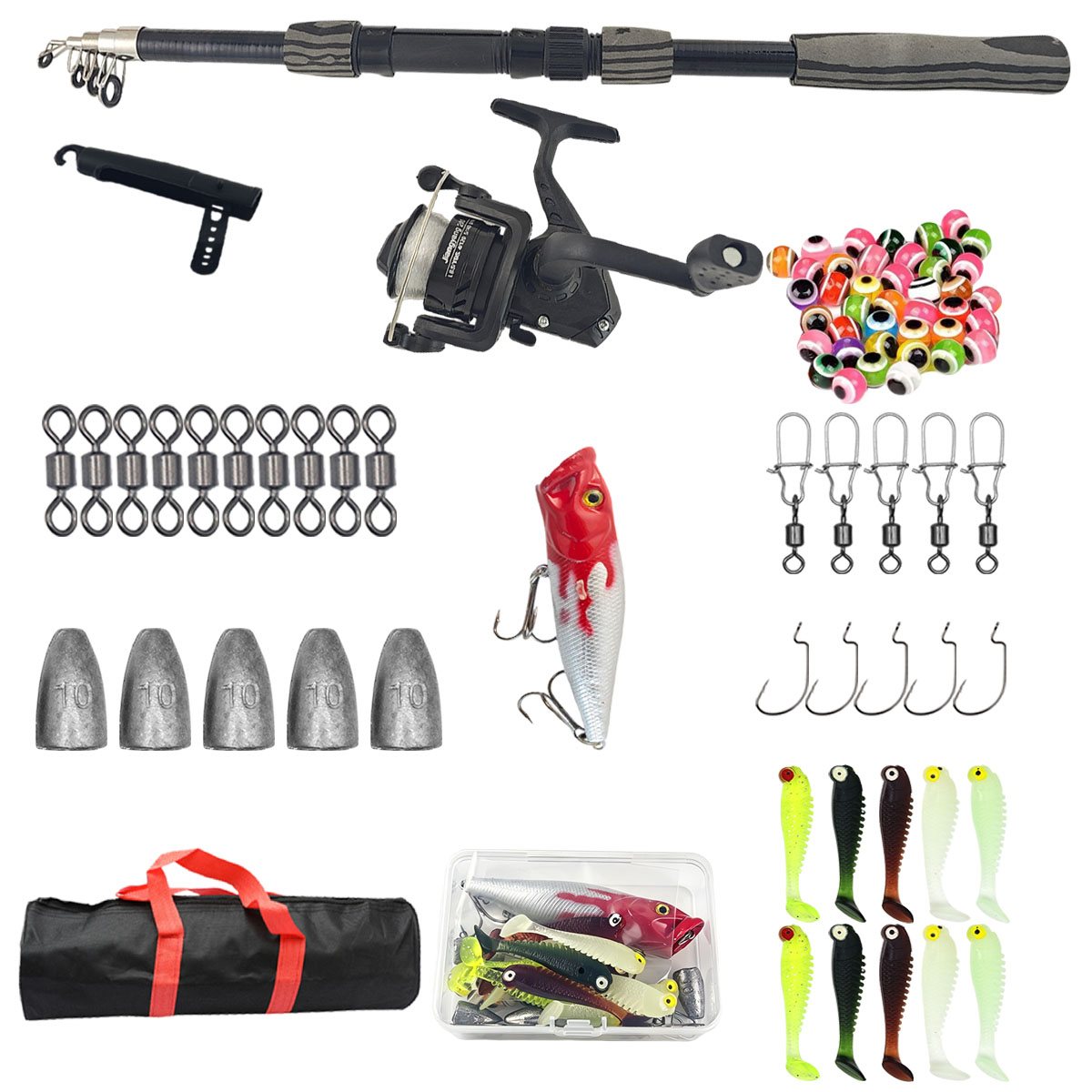 Fishing Rod Building Kit - Tragbares Teleskop-Angelruten-Set 1,8m 3-Schicht-Glasfaser-Spinnrolle-Kombi Reise-Angelset mit